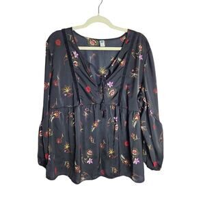 Old Navy women's peasant top XL dark floral boho festival witchy velvet accents